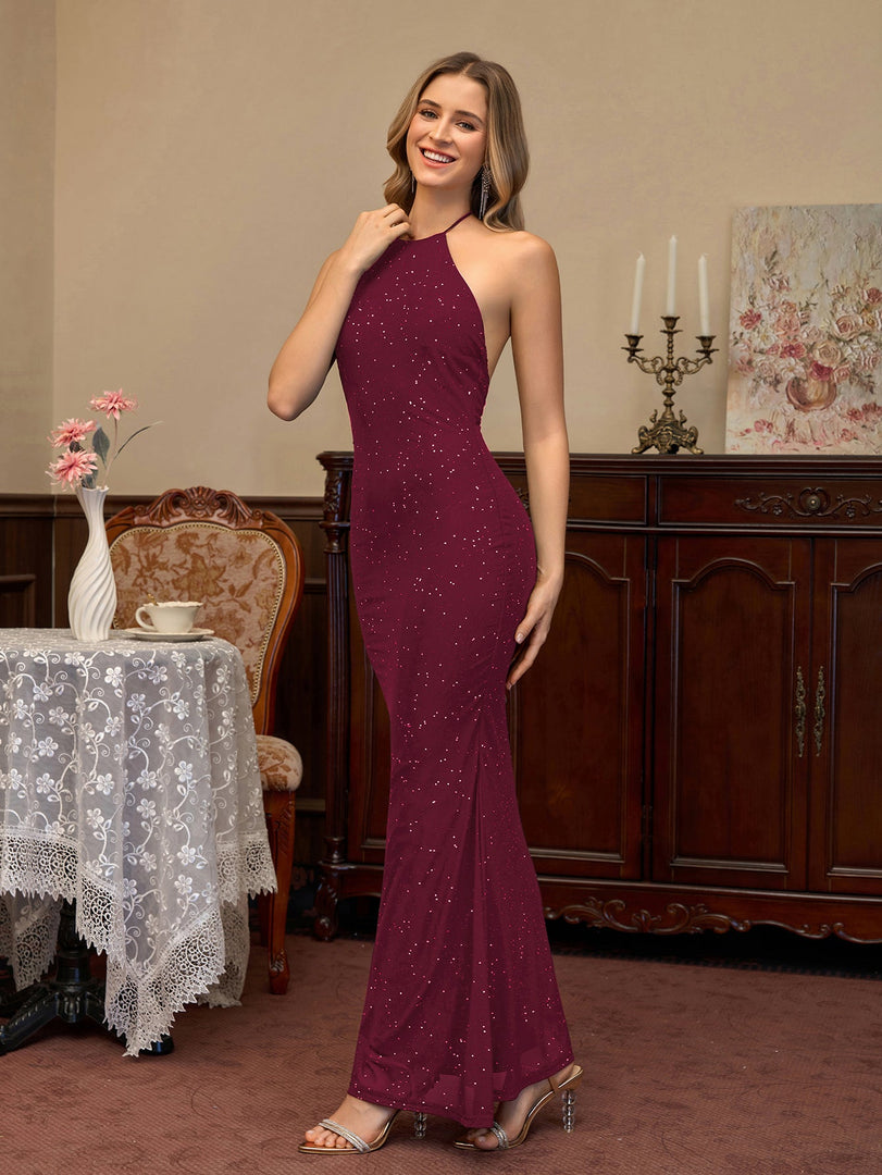 Halter Backless Mesh Sequin Bodycon Dress | Prom Dress