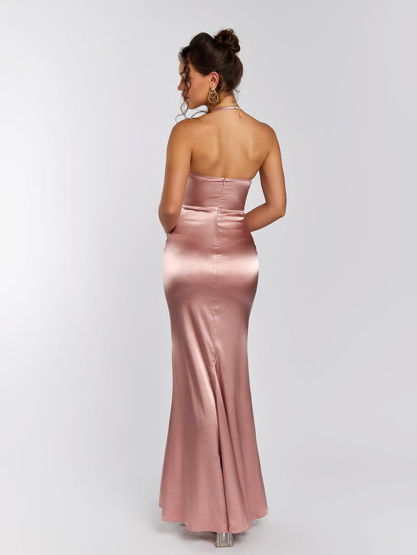 Halter Corset Backless Satin Dress | Formal Dress