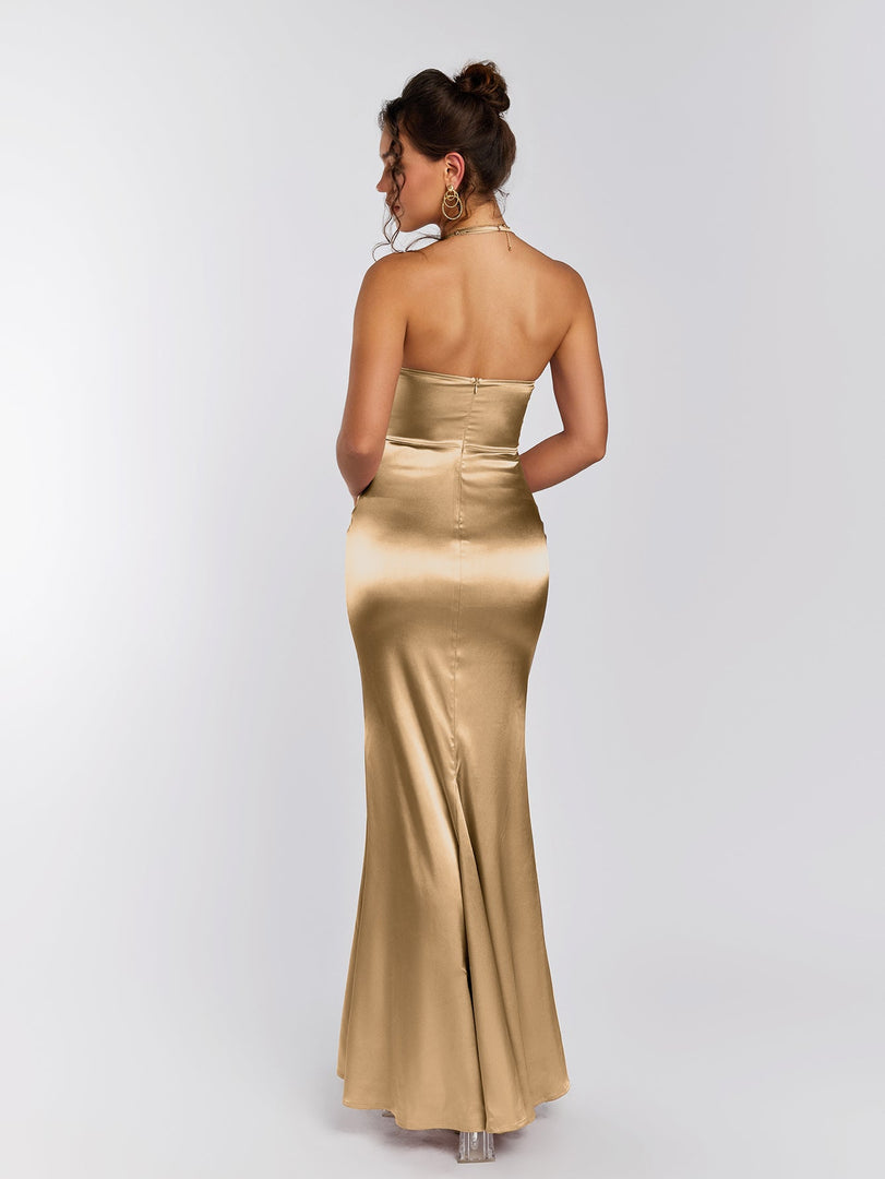 Halter Corset Backless Satin Dress | Formal Dress