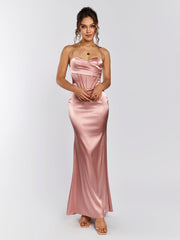 Halter Corset Backless Satin Dress | Formal Dress