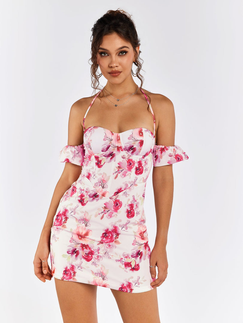 Halter Corset Floral Mini Dress | Vacation Dress