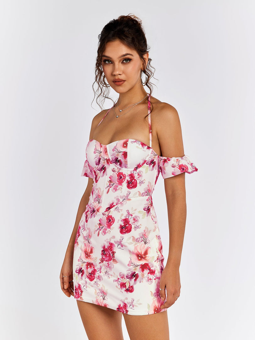 Halter Corset Floral Mini Dress | Vacation Dress