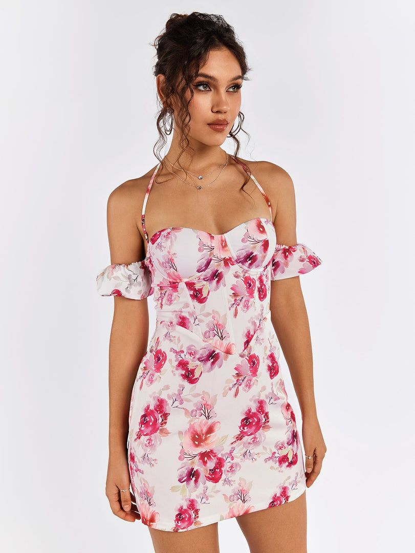 Halter Corset Floral Mini Dress | Vacation Dress