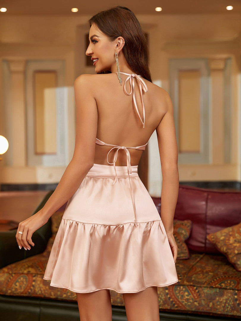 Halter Cut Out Tie Back Mini Dress | Homecoming Dress