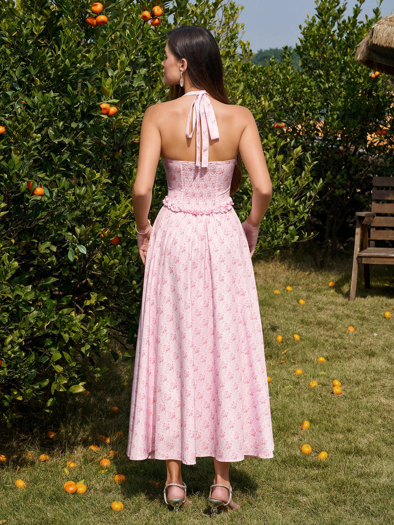 Halter Embellished Button Ruched Maxi Dress | Prom Dress, Formal Dress