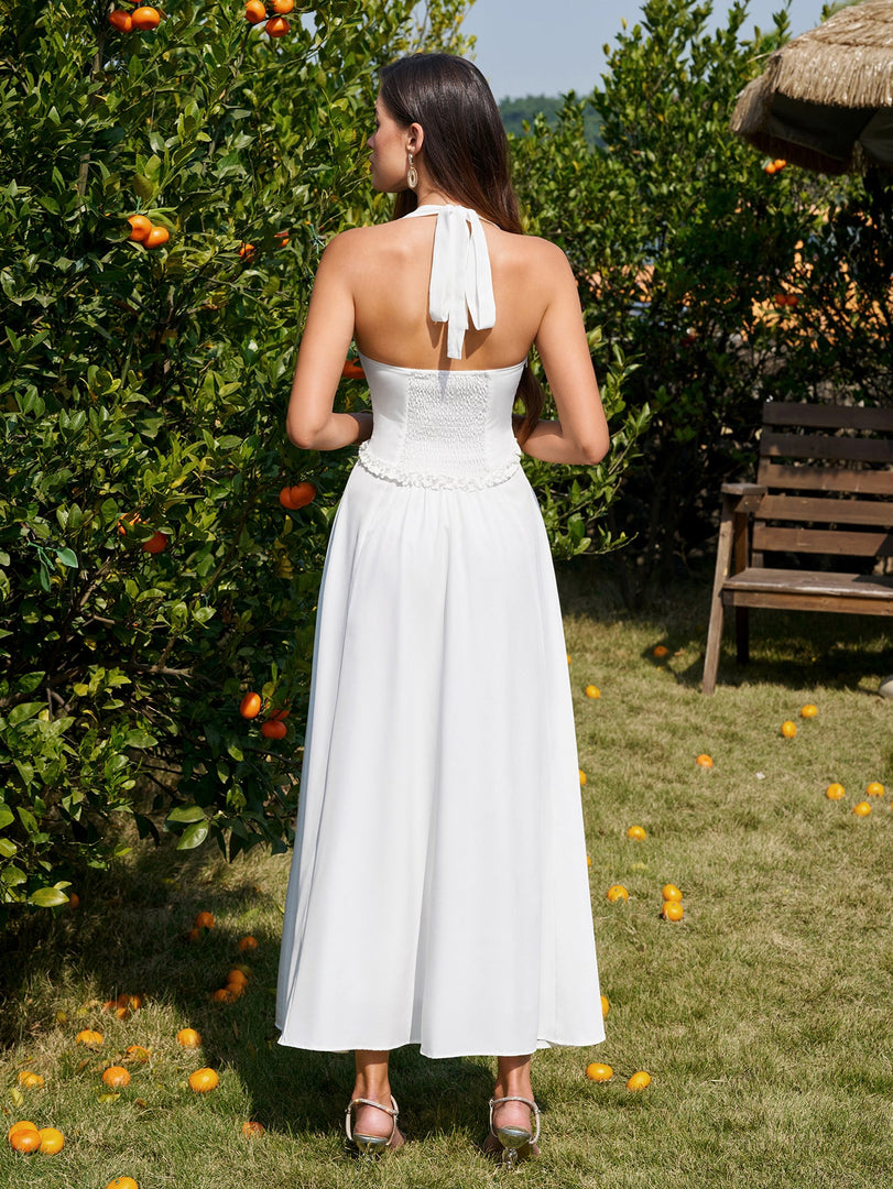 Halter Embellished Button Ruched Maxi Dress | Prom Dress, Formal Dress