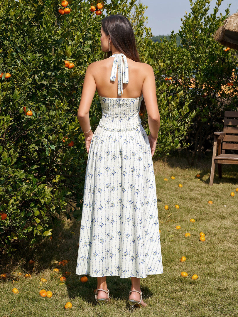 Halter Embellished Button Ruched Maxi Dress | Prom Dress, Formal Dress