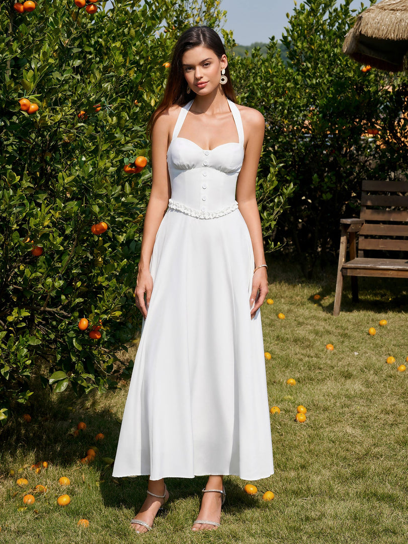 Halter Embellished Button Ruched Maxi Dress | Prom Dress, Formal Dress