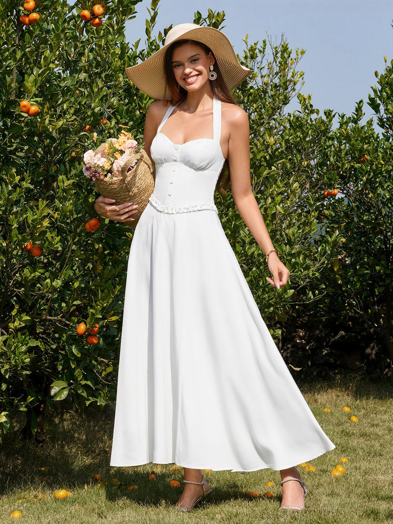 Halter Embellished Button Ruched Maxi Dress | Prom Dress, Formal Dress