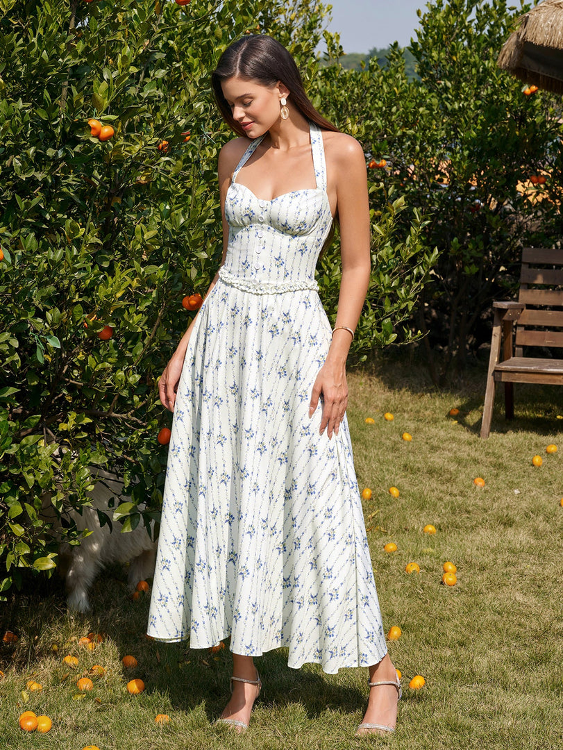 Halter Embellished Button Ruched Maxi Dress | Prom Dress, Formal Dress