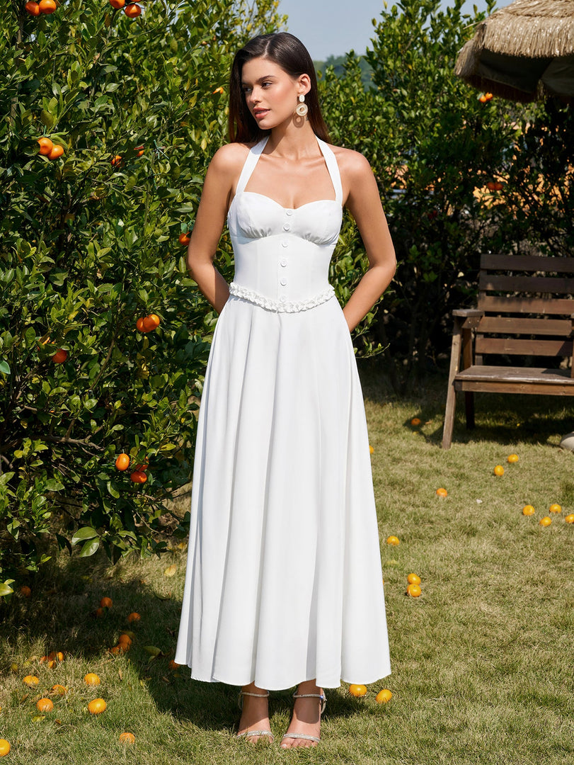 Halter Embellished Button Ruched Maxi Dress | Prom Dress, Formal Dress