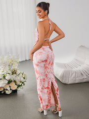 Halter Embellished Floral Top&Bodycon Skirt | Vacation Two-Piece Set