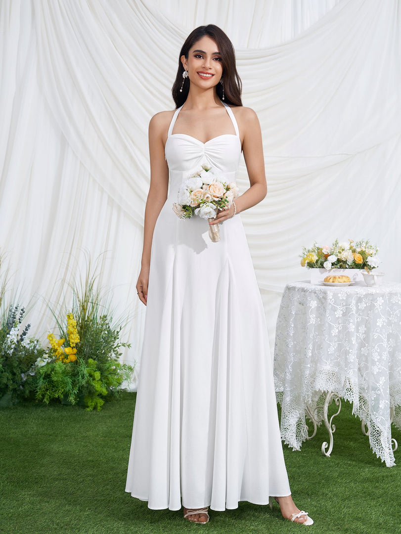 Halter Neck Backless Ruched Solid Maxi Dress | Formal Dress