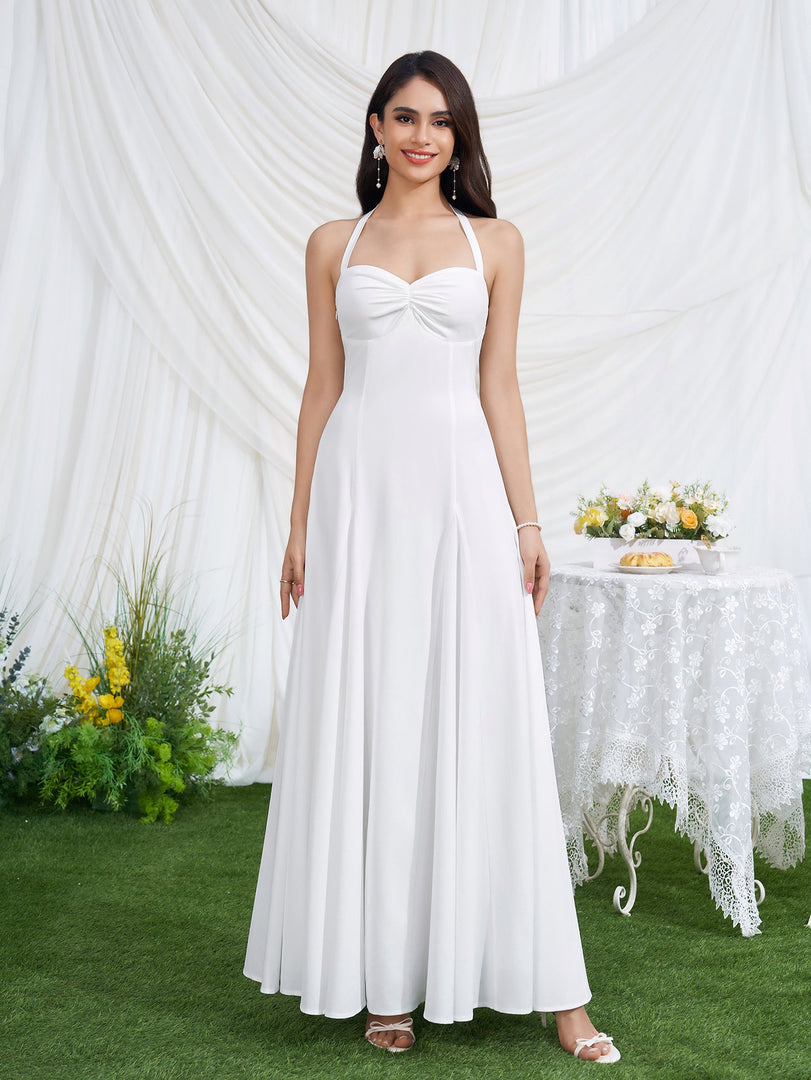 Halter Neck Backless Ruched Solid Maxi Dress | Formal Dress