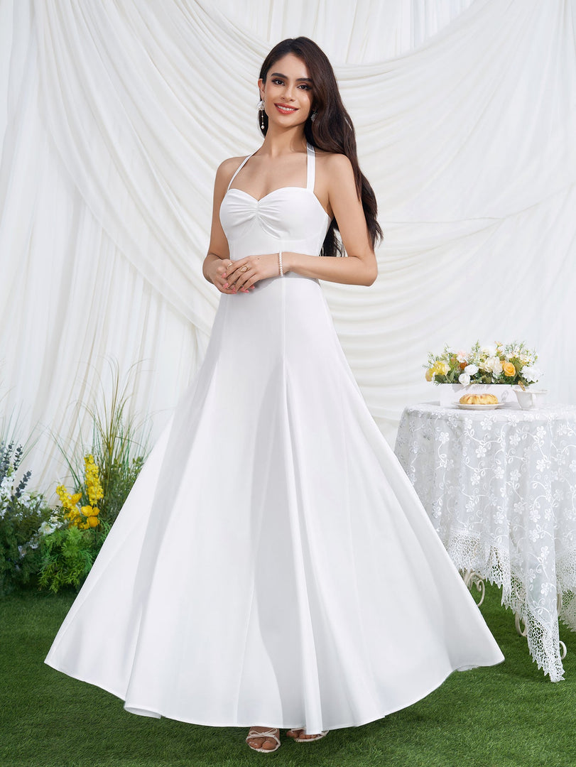 Halter Neck Backless Ruched Solid Maxi Dress | Formal Dress