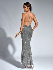 Halter Stereo Flower Sequin Mermaid Dress | Prom Dress