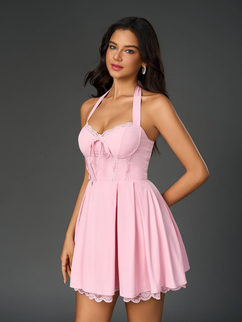 Halter Tie Front Lace Trim Bodycon Dress | Homecoming Dress, Cocktail Dress