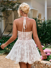 Halter Tie Lace Pleated Dress | Wedding Guest Dress