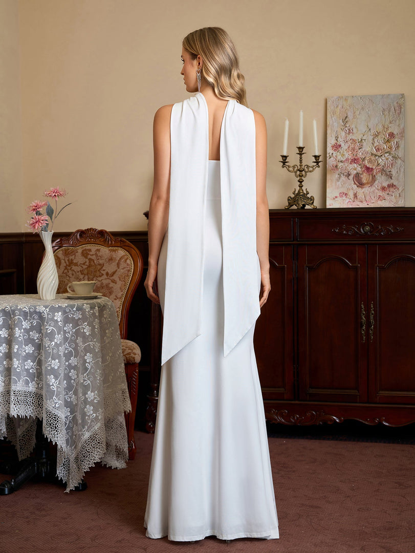 Hanging Neck Ribbon Backless Solid Tube Dress | Bridesmaid Dress