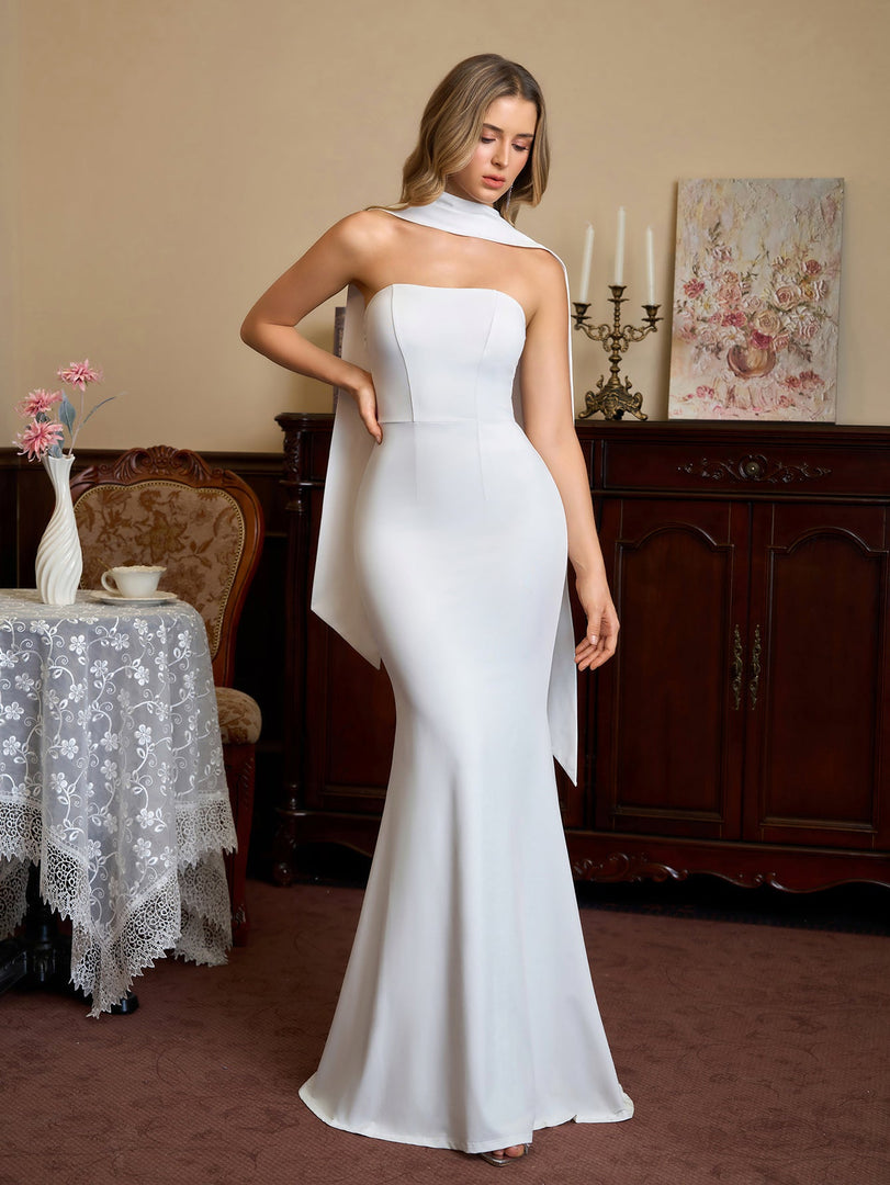 Hanging Neck Ribbon Backless Solid Tube Dress | Bridesmaid Dress