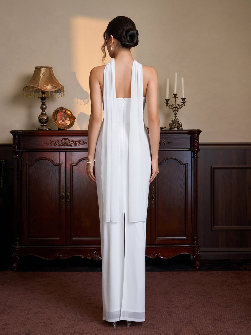 Hanging Neck Ribbon Ruched Split Tube Dress | Wedding Guest Dress