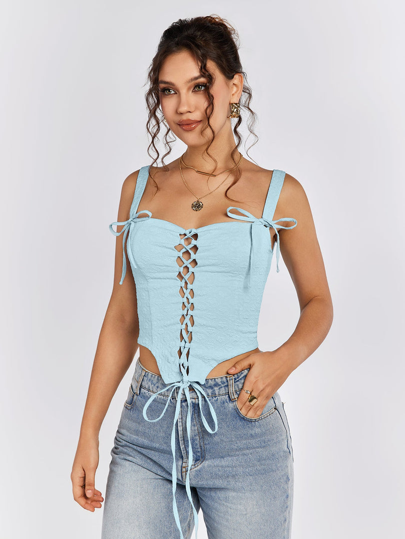 Jacquard Crisscross Front Asymmetrical Hem Top | Formal Event Top