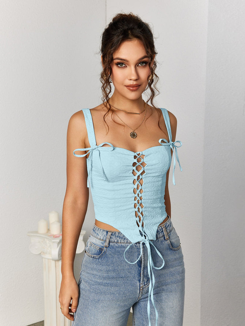 Jacquard Crisscross Front Asymmetrical Hem Top | Formal Event Top