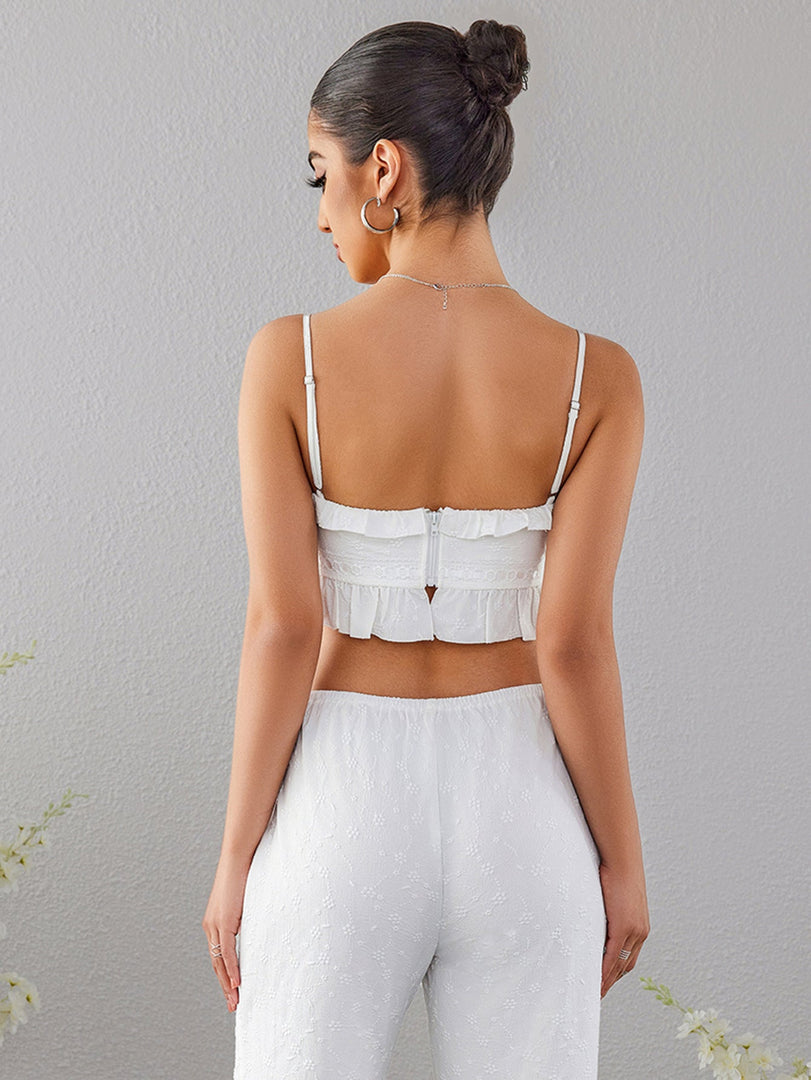 Jacquard Lace Trim Tie Front Top | Formal Event Top