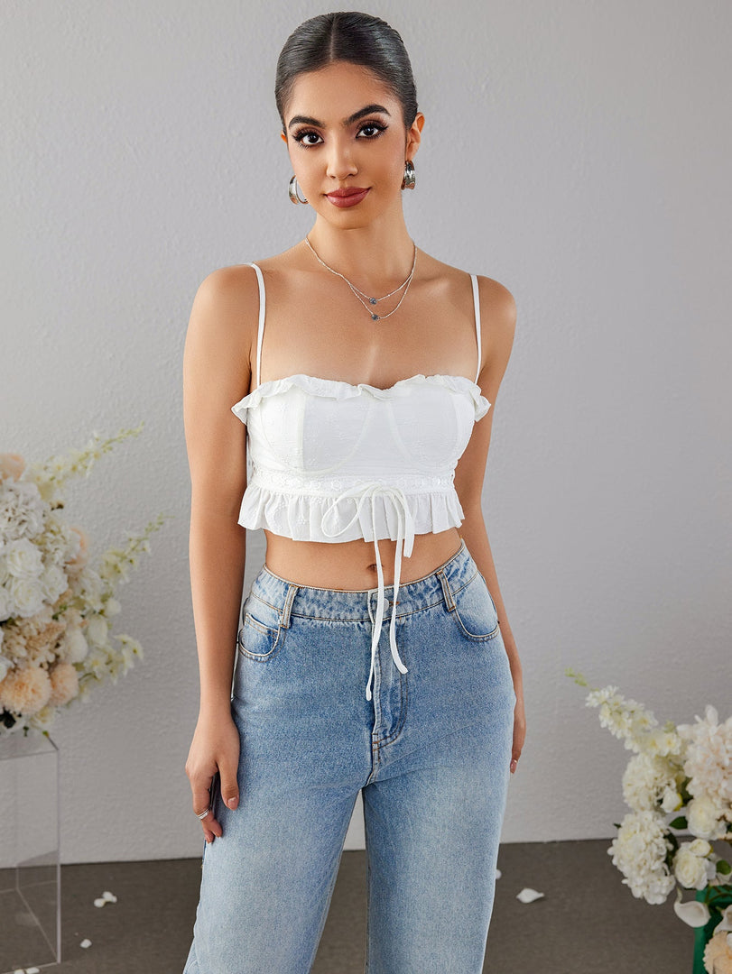 Jacquard Lace Trim Tie Front Top | Formal Event Top