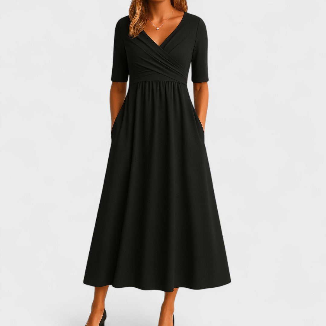 Women's Black Semi Formal Dress a Line Wrap Style