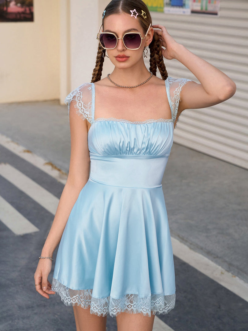 Lace Square Neck Graduation Dress | Wedding Guest Dress