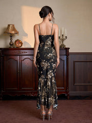 Lace Trim Asymmetrical Hem Floral Print Mesh Dress | Wedding Guest Dress, Vacation Dress