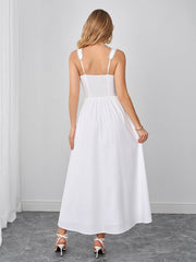 Lace Trim Backless Ruched Solid Maxi Dress | Bridesmaid Dress