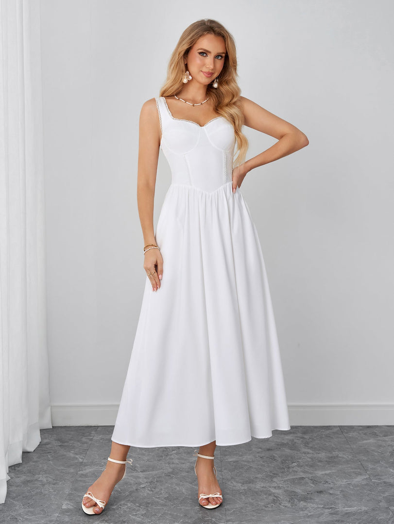 Lace Trim Backless Ruched Solid Maxi Dress | Bridesmaid Dress