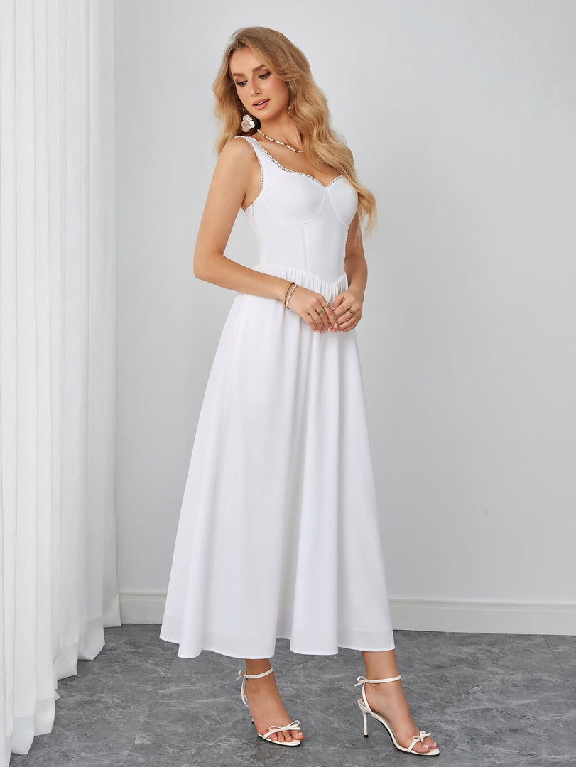Lace Trim Backless Ruched Solid Maxi Dress | Bridesmaid Dress