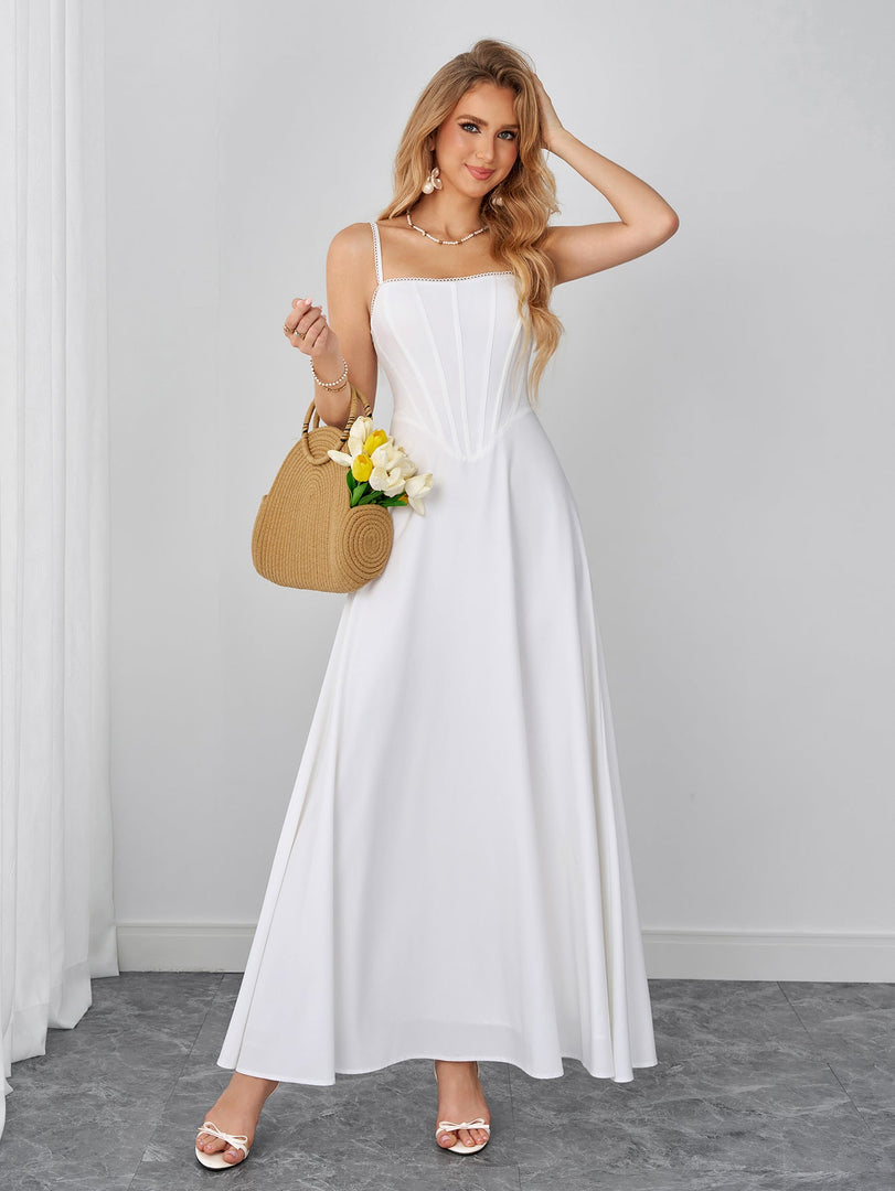 Lace Trim Crisscross Back Corset Cami Dress | Homecoming Dress