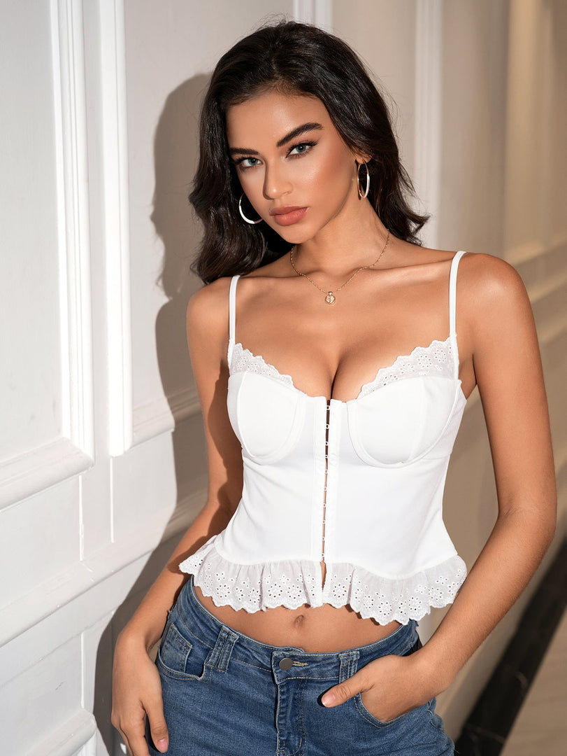 Lace Trim Cut Out Backless Crop Top | Formal Event Top