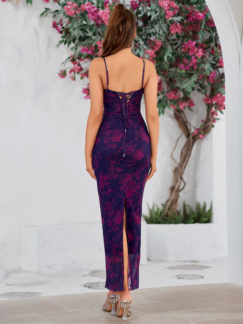 Lace Trim Floral Tie Back Bodycon Dress | Wedding Guest Dress, Vacation Dress