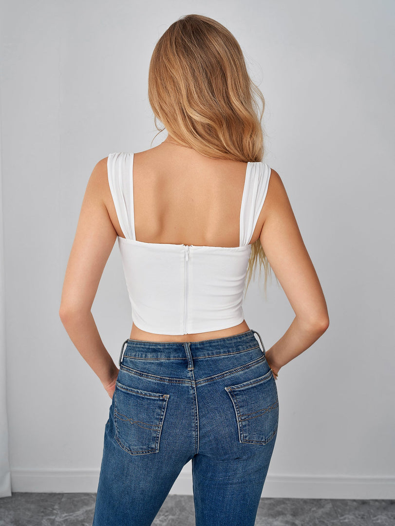Lace Trim Ruched Bust Tie Front Crop Top | Formal Event Top
