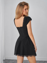 Lace Trim Ruched Bust Tie Front Mini Dress | Homecoming Dress