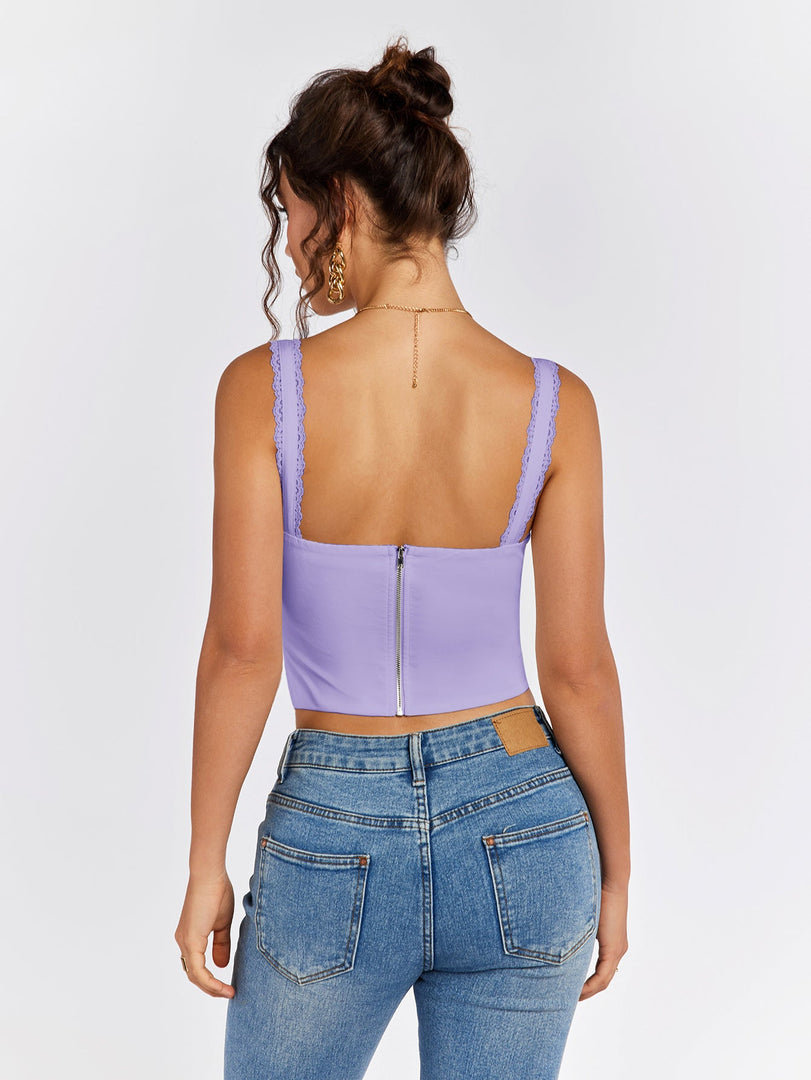 Lace Trim Ruched Bust Tie Front Tank Top | Formal Event Top