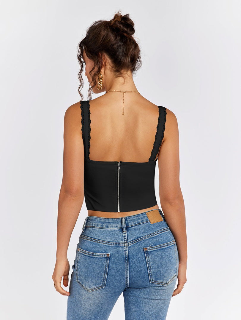 Lace Trim Ruched Bust Tie Front Tank Top | Formal Event Top