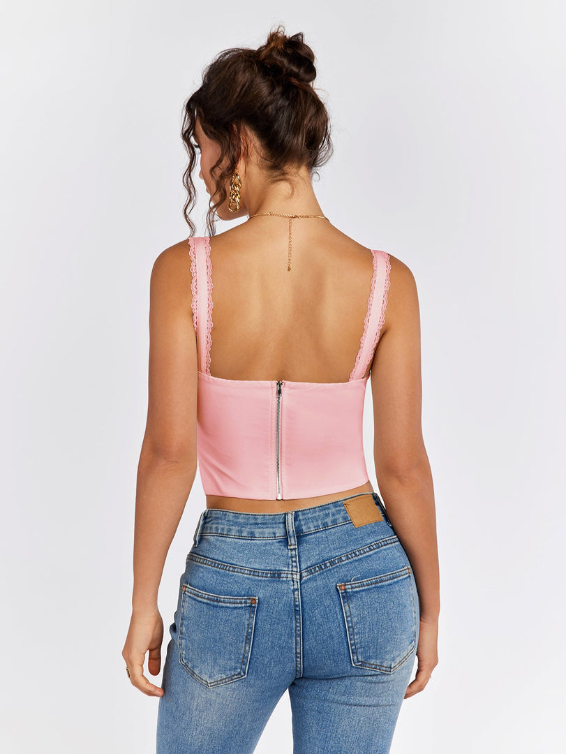 Lace Trim Ruched Bust Tie Front Tank Top | Formal Event Top