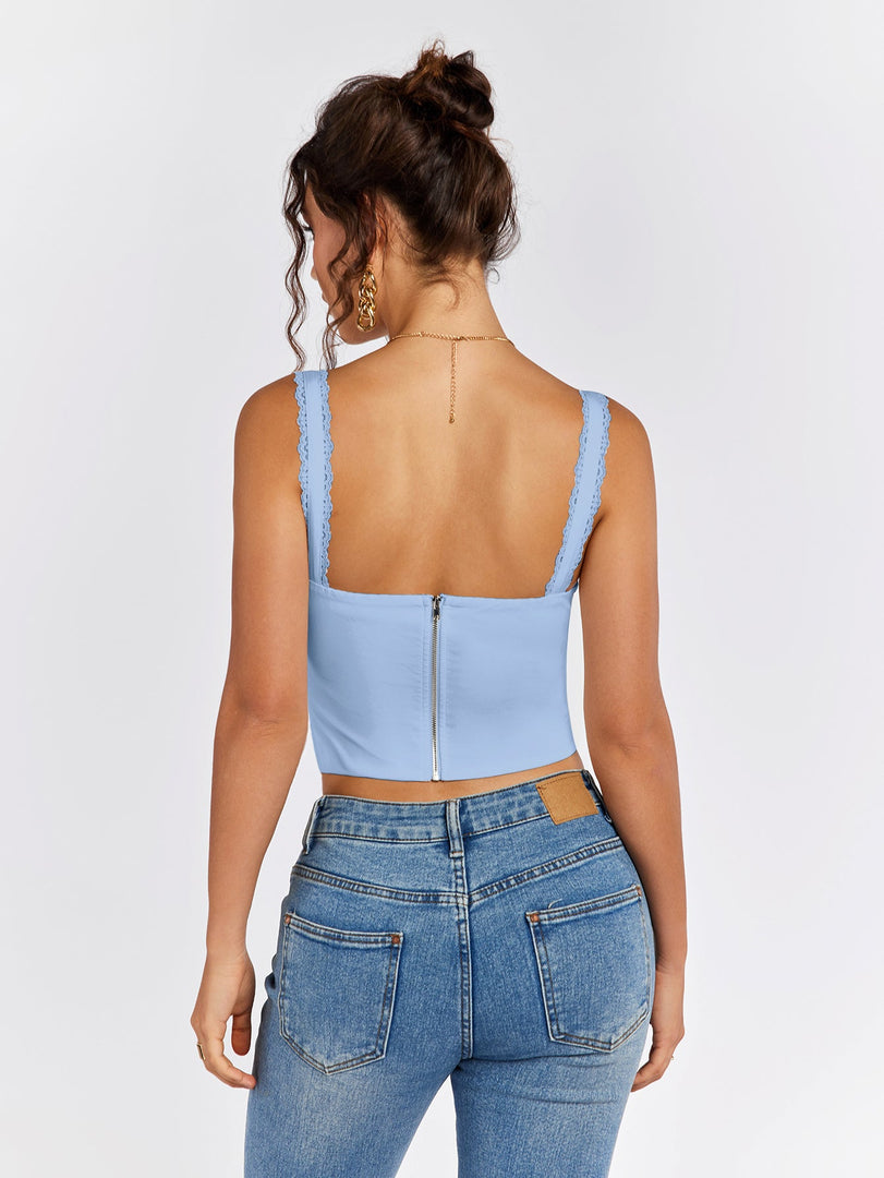 Lace Trim Ruched Bust Tie Front Tank Top | Formal Event Top