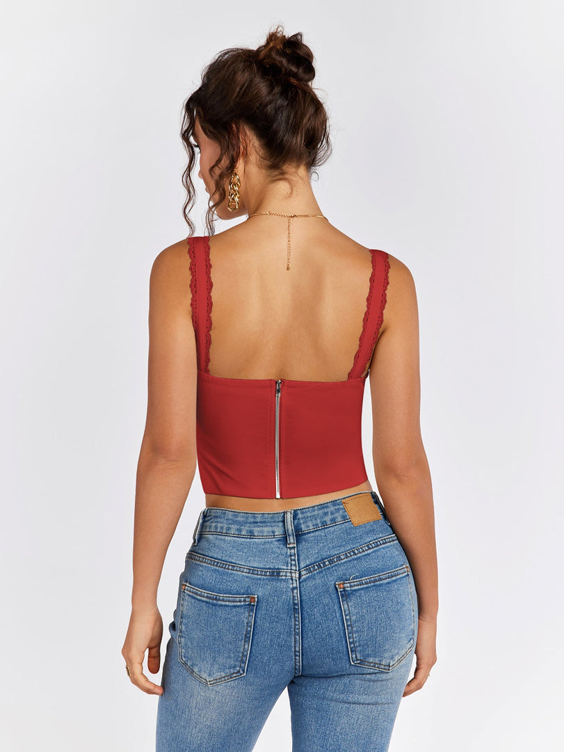 Lace Trim Ruched Bust Tie Front Tank Top | Formal Event Top