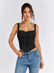 Lace Trim Ruched Bust Tie Front Tank Top | Formal Event Top