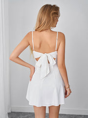 Lace Trim Tie Back Ruched Solid Mini Dress | Homecoming Dress