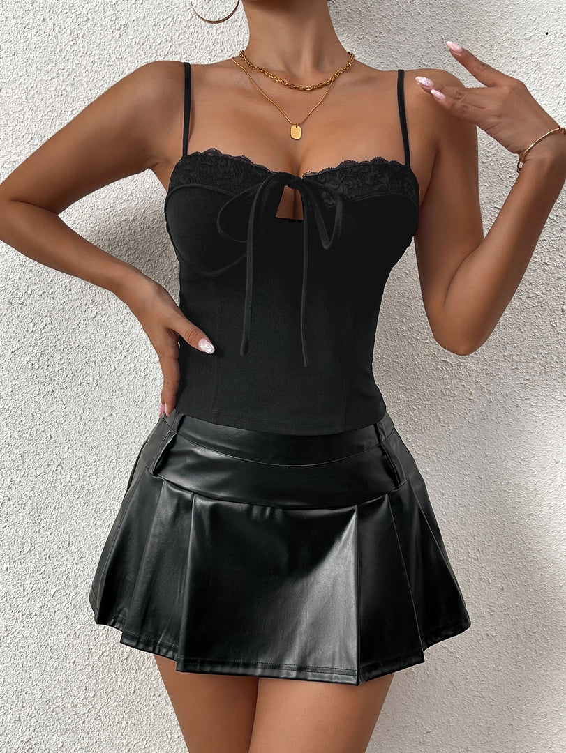 Lace Trim Tie Front Bustier Top | Cocktail Party Top