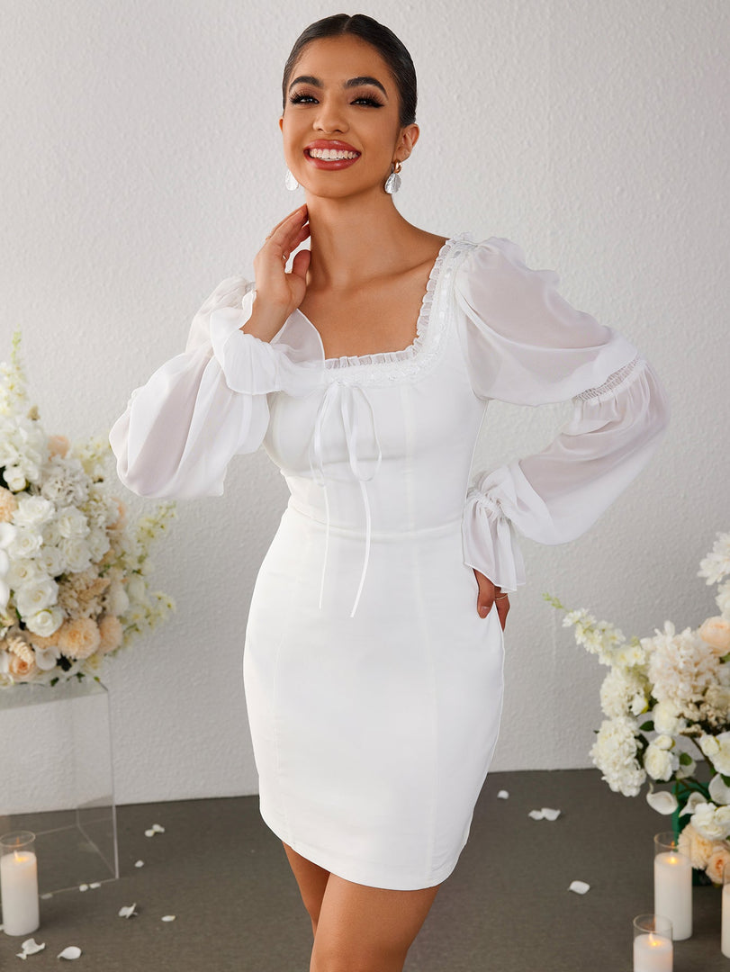 Lantern Sleeve Tie Front Backless Bodycon Dress | Homecoming Dress, Cocktail Dress