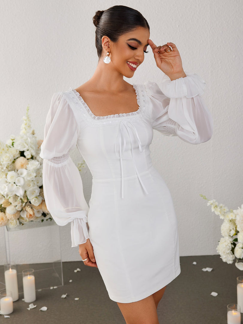 Lantern Sleeve Tie Front Backless Bodycon Dress | Homecoming Dress, Cocktail Dress
